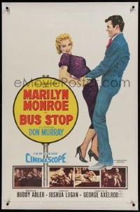 9h029 BUS STOP linen 1sh 1956 full-length art of cowboy Don Murray holding sexy Marilyn Monroe!