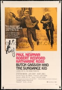 9h030 BUTCH CASSIDY & THE SUNDANCE KID linen style B 1sh 1969 Paul Newman, Robert Redford, Ross!