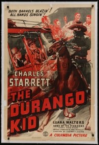 9h050 DURANGO KID linen 1sh 1940 cool art of Charles Starrett on horse chasing bad guys stagecoach!