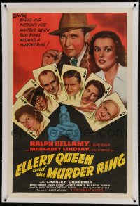 9h053 ELLERY QUEEN & THE MURDER RING linen 1sh 1941 star portraits on ace of spades playing cards!