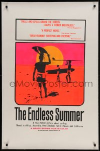 9h056 ENDLESS SUMMER linen 1sh 1967 iconic John Van Hamersveld art, Bruce Brown surfing classic!