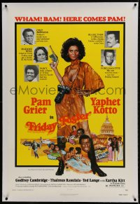 9h060 FRIDAY FOSTER linen 1sh 1976 artwork of sexiest Pam Grier with gun and camera!