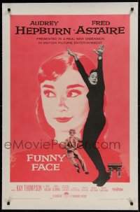 9h062 FUNNY FACE linen 1sh 1957 art of Audrey Hepburn close up & full-length + Fred Astaire!