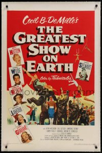 9h069 GREATEST SHOW ON EARTH linen 1sh 1952 DeMille circus classic, Charlton Heston, James Stewart!