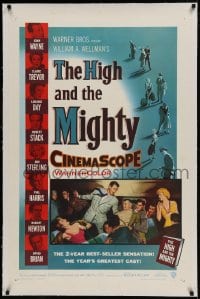 9h074 HIGH & THE MIGHTY linen 1sh 1954 John Wayne, Claire Trevor, directed by William Wellman!