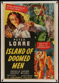 9h084 ISLAND OF DOOMED MEN linen 1sh 1940 art of creepy Peter Lorre & pretty Rochelle Hudson!