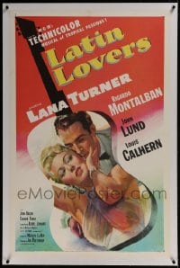 9h096 LATIN LOVERS linen 1sh 1953 best artwork of sexy Lana Turner & Ricardo Montalban in guitar!