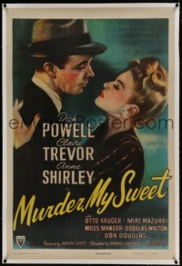 9h116 MURDER, MY SWEET linen 1sh 1944 Dick Powell & Claire Trevor in Raymond Chandler classic noir!