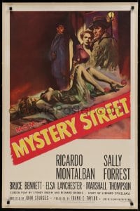 9h117 MYSTERY STREET linen 1sh 1950 John Sturges, Ricardo Montalban, sexy film noir artwork!
