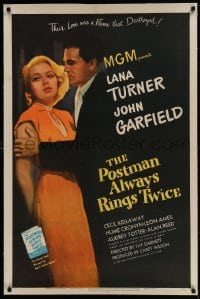 9h137 POSTMAN ALWAYS RINGS TWICE linen 1sh 1946 great close up of John Garfield & sexy Lana Turner!