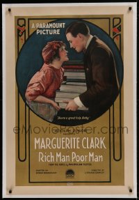 9h147 RICH MAN POOR MAN linen 1sh 1918 stone litho art of Richard Barthelmess & Marguerite Clark!