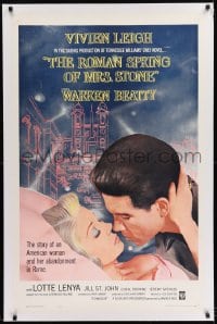 9h152 ROMAN SPRING OF MRS. STONE linen 1sh 1961 c/u of Warren Beatty about to kiss Vivien Leigh!