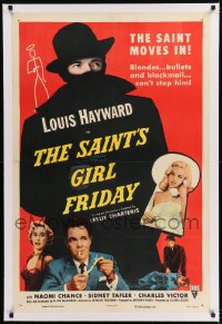 9h155 SAINT'S GIRL FRIDAY linen 1sh 1954 sexy Diana Dors & bullets can't stop Louis Hayward!