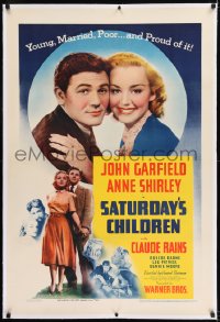 9h156 SATURDAY'S CHILDREN linen 1sh 1940 John Garfield & Anne Shirley are married, poor & proud of it!