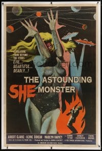 9j001 ASTOUNDING SHE MONSTER linen 40x60 1958 beautiful & deadly creature from the stars, rare!