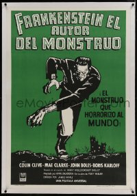 9j185 FRANKENSTEIN linen Argentinean R1960s great full-length art of monster Boris Karloff, rare!
