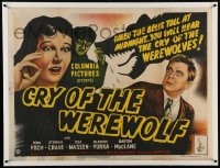 9j152 CRY OF THE WEREWOLF linen British quad 1944 hear them when the bell tolls at midnight, rare!
