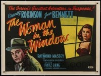 9j157 WOMAN IN THE WINDOW linen British quad 1944 Fritz Lang, art of Edward G. Robinson & Bennett!