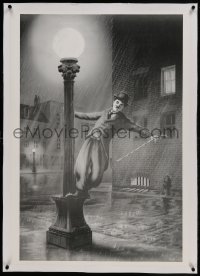 9j089 CHARLIE CHAPLIN linen 25x36 commercial poster 2000s art as The Tramp singin' in the rain!
