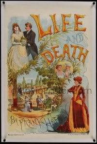 9j071 LIFE & DEATH linen stage play English double crown 1886 Frank Harvey, great stone litho art!