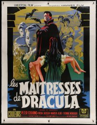 9j035 BRIDES OF DRACULA linen French 1p R1960s Terence Fisher, Hammer horror, Koutachy vampire art!