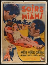9j046 MOON OVER MIAMI linen French 1p 1946 Dastor art of Betty Grable, Don Ameche & Cummings, rare!