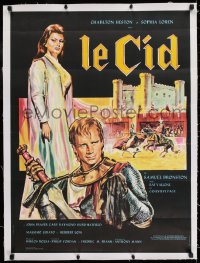 9j204 EL CID linen French 23x31 R1970s different art of Charlton Heston & beautiful Sophia Loren!