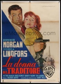 9j031 TO THE VICTOR linen Italian 1p 1949 Martinati art of Dennis Morgan & Viveca Lindfors, rare!