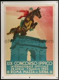 9j021 CONCORSO IPPICO INTERNAZIONALE PIAZZA DI SIENA linen Italian 39x55 1950 Gino Ritter von Finetti art!