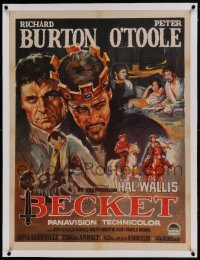 9j167 BECKET linen Mexican poster 1964 Richard Burton, Peter O'Toole, John Gielgud, different art!