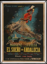 9j172 EL SUENO DE ANDALUCIA linen Mexican poster 1951 Carmen Sevilla, Juan Antonio Vargas Ocampo art