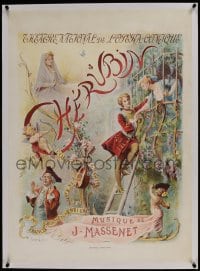 9j066 CHERUBIN linen 26x36 French stage poster 1905 wonderful romantic art by Maurice Leloir!