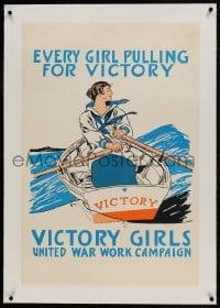 9j055 EVERY GIRL PULLING FOR VICTORY linen 23x35 WWI war poster 1918 Penfield art of female sailor!