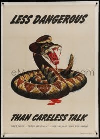 9j059 LESS DANGEROUS THAN CARELESS TALK linen 28x40 WWII poster 1944 Albert Dorne rattlesnake art!