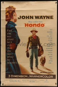 9k013 HONDO 3D style Y 40x60 1953 John Wayne was stranger to all but the surly dog at his side, rare