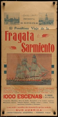 9k182 FRAGATA SARMIENTO Argentinean 14x29 1941 great art of huge naval frigate at sea!