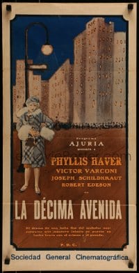 9k185 TENTH AVENUE Argentinean 1928 art of sexy flapper Phyllis Haver on New York City street!