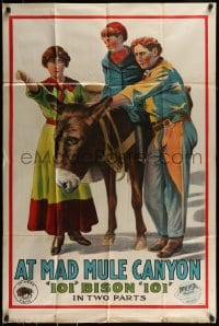 9k087 AT MAD MULE CANYON 1sh 1913 stone litho of mother & father with young son on mule, rare!