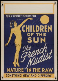 9k071 CHILDREN OF THE SUN 1sh 1934 art of French Nudist, nature in the raw, new & different!