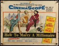 9k058 HOW TO MARRY A MILLIONAIRE 1/2sh 1953 sexy Marilyn Monroe, Betty Grable & Lauren Bacall!