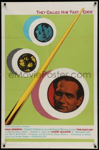 9k095 HUSTLER 1sh R1964 Paul Newman, completely different with pool cue & images in balls!
