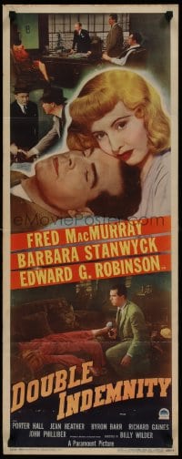 9k039 DOUBLE INDEMNITY insert 1944 Billy Wilder, fantastic image of Barbara Stanwyck & MacMurray!