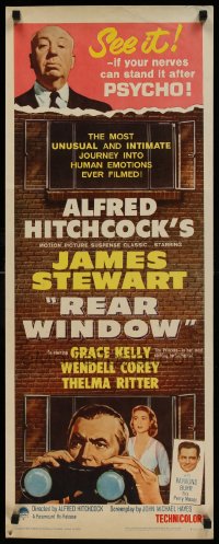 9k046 REAR WINDOW insert R1962 Alfred Hitchcock, art of voyeur Jimmy Stewart & sexy Grace Kelly!