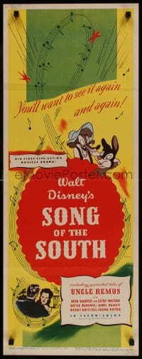 9k050 SONG OF THE SOUTH insert 1946 Walt Disney, Uncle Remus, Br'er Rabbit & Br'er Bear!