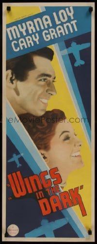9k034 WINGS IN THE DARK insert 1934 profile of Cary Grant & Myrna Loy + airplane art, ultra rare!