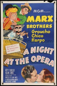 9k097 NIGHT AT THE OPERA 1sh R1948 full-color Al Hirschfeld art of Groucho, Chico & Harpo Marx!