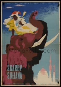 9k242 STORY OF LITTLE MUCK Polish 23x34 1954 Adam Bowbelski art of man riding on elephant's head!