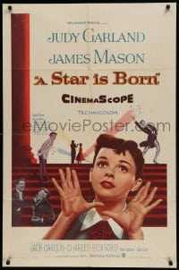 9k099 STAR IS BORN 1sh 1954 great close up art of Judy Garland, George Cukor classic musical!