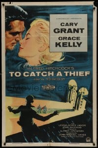 9k102 TO CATCH A THIEF 1sh 1955 great art of beautiful Grace Kelly & Cary Grant, Alfred Hitchcock!