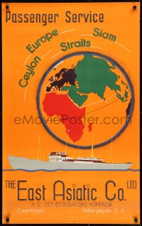 9k261 EAST ASIATIC COMPANY 24x39 Danish travel poster 1935 orange art of ships by Edmund Bille!